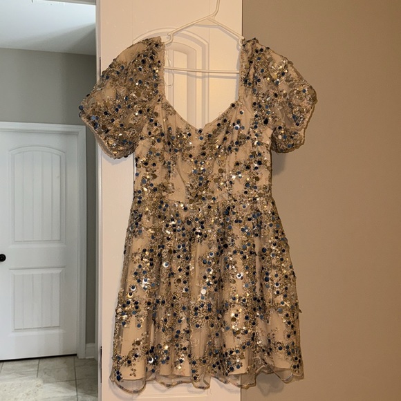 Gold Sequin Babydoll Dress - Picture 2 of 5